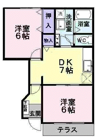 アスペンベールC(2DK/1階)の間取り写真