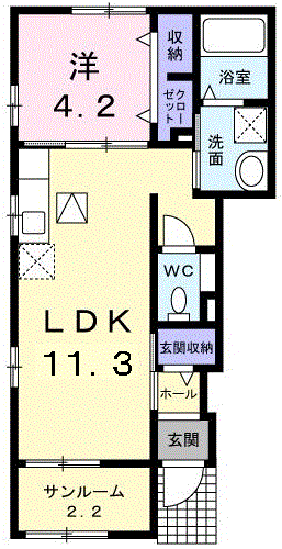シュプリーム(1LDK/1階)の間取り写真