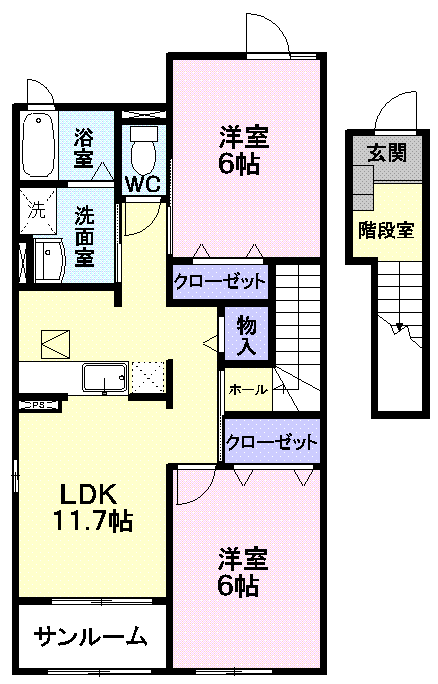 サニーブライトⅡ(2LDK/2階)の間取り写真