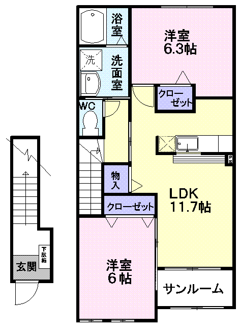 サニーブライトⅢ(2LDK/2階)の間取り写真