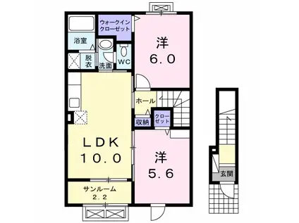 ソレアード城西(2LDK/2階)の間取り写真