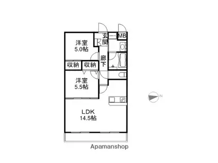 HILLS新海(2LDK/2階)の間取り写真