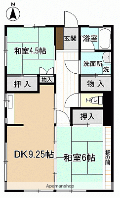 ハイツ八ツ坂(2DK/1階)の間取り写真