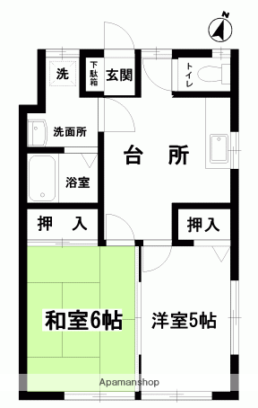 ラフォーレ北宿(2DK/1階)の間取り写真