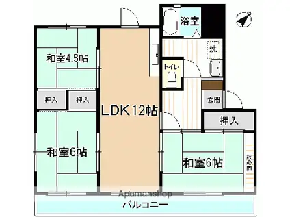 フナヤマヒルズマンション花ノ井(3LDK/3階)の間取り写真