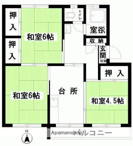 フナヤマヒルズマンション錦1・2(3K/1階)の間取り写真