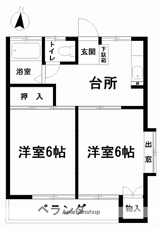 マンションハウスパートⅡ(2K/2階)の間取り写真