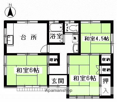 常磐線 植田駅(福島) バス乗車時間：14分 月山下バス停で下車 徒歩7分 1階建 築40年(3DK)の間取り写真
