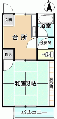 愛谷マンション1・2(1DK/2階)の間取り写真