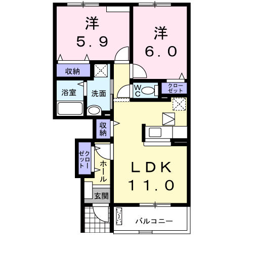 サニープラシードⅡ(2LDK/1階)の間取り写真