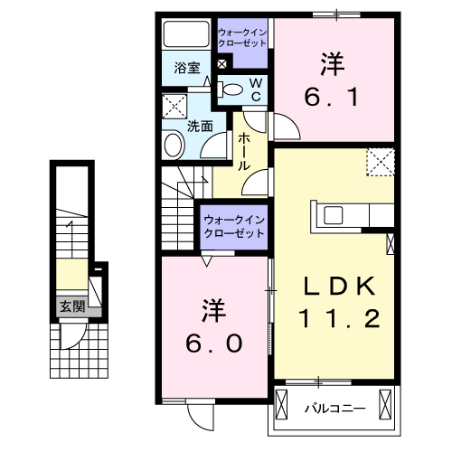 関南町レジデンスⅥ(2LDK/2階)の間取り写真