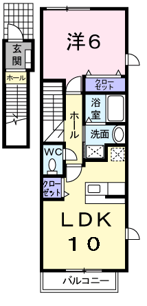 コーズ・ワン(1LDK/2階)の間取り写真