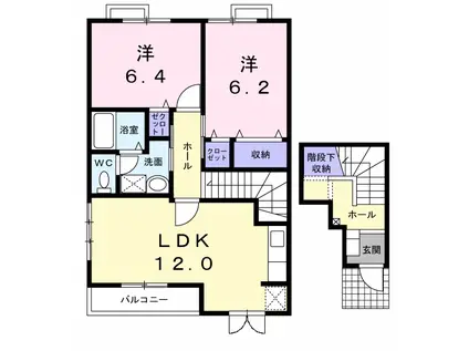 プランドールⅡ(2LDK/2階)の間取り写真