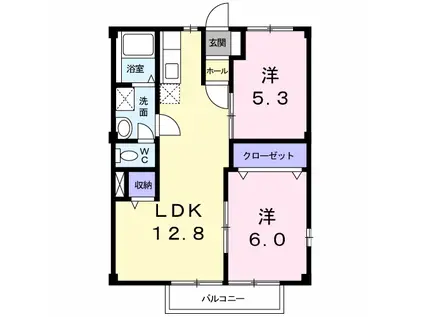 マリンシティSHIODA C(2LDK/2階)の間取り写真