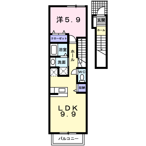 ハイジー ミヤタ Ⅱ(1LDK/2階)の間取り写真