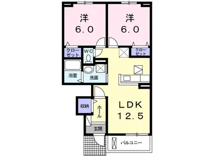 常磐線 四ツ倉駅 徒歩15分 2階建 築8年(2LDK/1階)の間取り写真