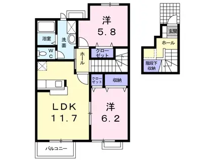 パラドール リバーサイド(2LDK/2階)の間取り写真