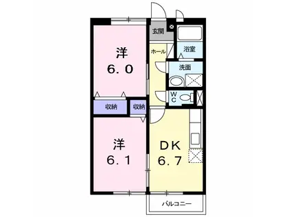 メゾンファミール B棟(2DK/1階)の間取り写真