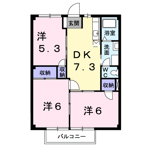 マリンシティSHIODA B(3DK/1階)の間取り写真