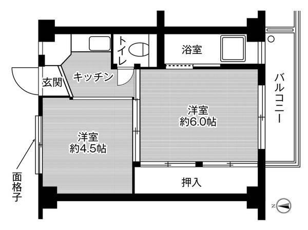 ビレッジハウス平山崎2号棟(2K/1階)の間取り写真