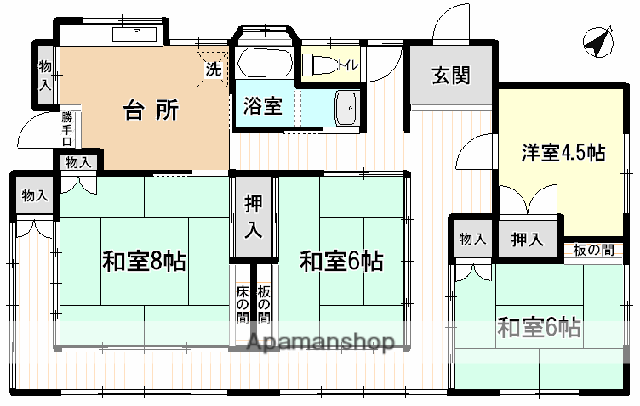 常磐線 四ツ倉駅 徒歩6分 1階建 築65年(4DK)の間取り写真
