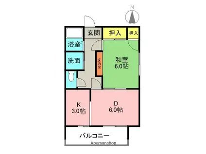 天元荘(1LDK/2階)の間取り写真