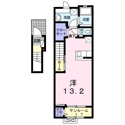 リバーサイドⅢ(ワンルーム/2階)の間取り写真