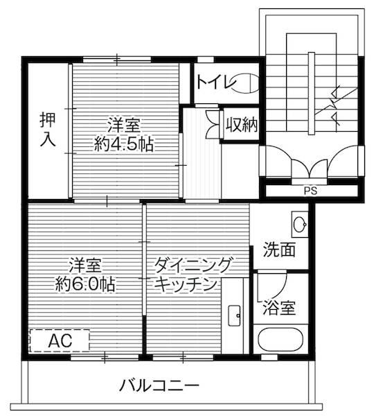 ビレッジハウス黒須野2号棟(2DK/3階)の間取り写真