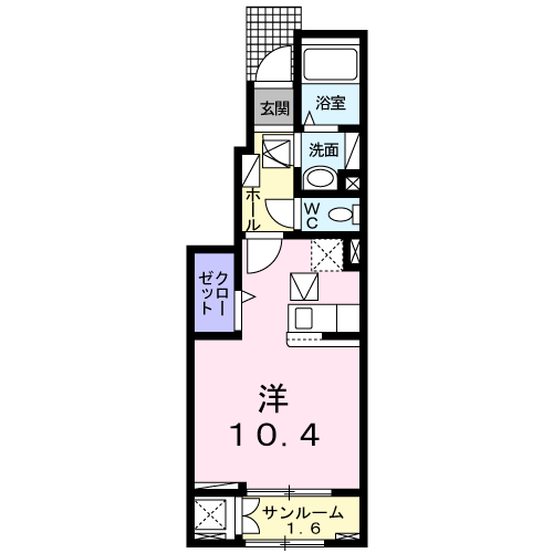 ハッピーハウスⅡ(ワンルーム/1階)の間取り写真