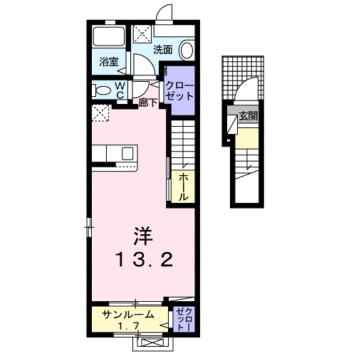 ハッピーハウスⅡ(ワンルーム/2階)の間取り写真