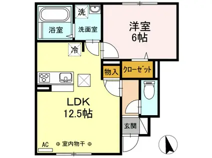 メゾン花見山Ⅱ(1LDK/1階)の間取り写真