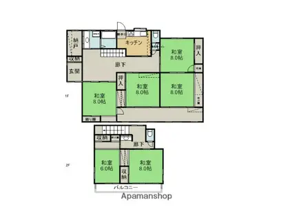 東北本線 福島駅(福島) バス乗車時間：12分 浄水場前バス停で下車 徒歩6分 2階建 築44年(6DK)の間取り写真