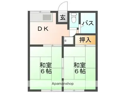 アスパラハイツA・B(2DK/1階)の間取り写真