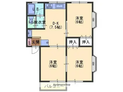 伏見アパート(3DK/2階)の間取り写真