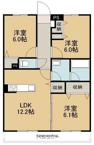 ブレインマンション桜ヶ丘(3LDK/3階)の間取り写真