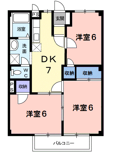 サニーハウス(3DK/2階)の間取り写真