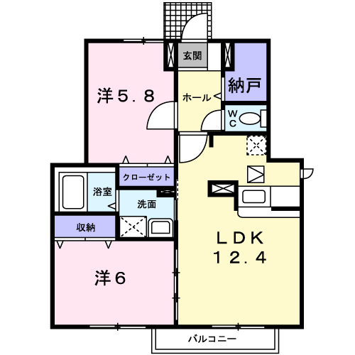 シェソワ太平寺Ⅱ(2LDK/1階)の間取り写真
