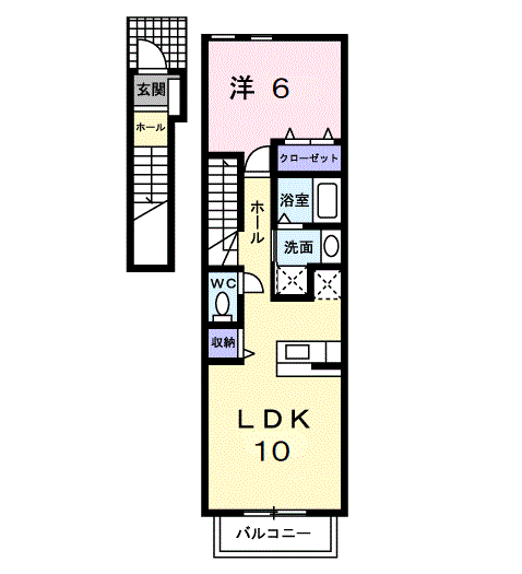 プロムナードN・Ⅱ(1LDK/2階)の間取り写真