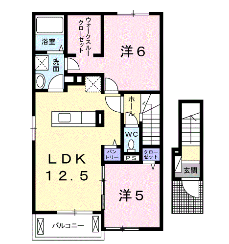 シャトーブランシェ Ⅱ(2LDK/2階)の間取り写真