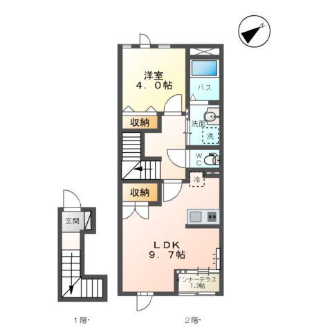 渡利アパート(1LDK/2階)の間取り写真