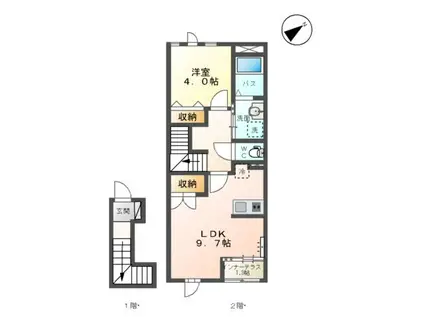 渡利アパート(1LDK/2階)の間取り写真