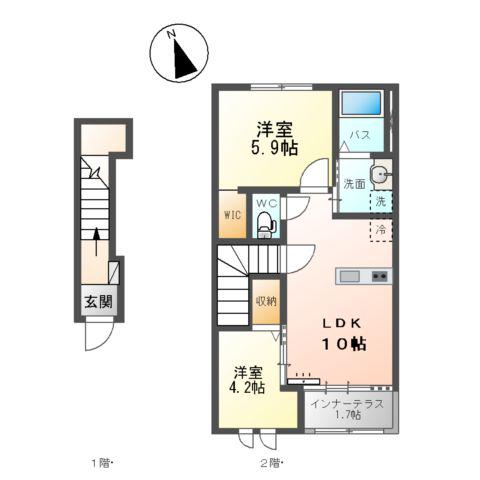 笹谷アパート(2LDK/2階)の間取り写真