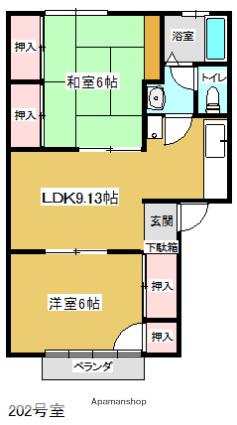 コーポゆさ(2LDK/2階)の間取り写真