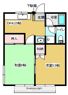 上竹コーポネモト(2DK/2階)の間取り写真