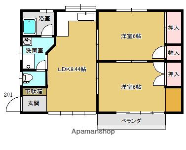 コーポ成田2号棟(2DK/2階)の間取り写真
