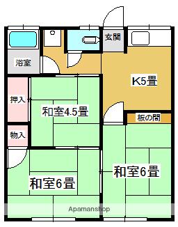 ハイツ向陽1号棟(3DK/2階)の間取り写真