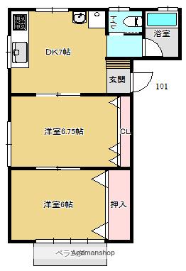 ミルキーハウスC棟(2DK/1階)の間取り写真