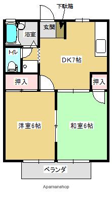 コーポ成田3号棟(2DK/2階)の間取り写真