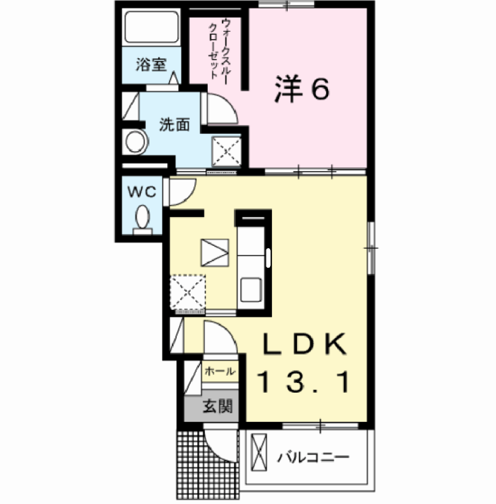 メルヴェーユ フィールド Ⅱ(1LDK/1階)の間取り写真