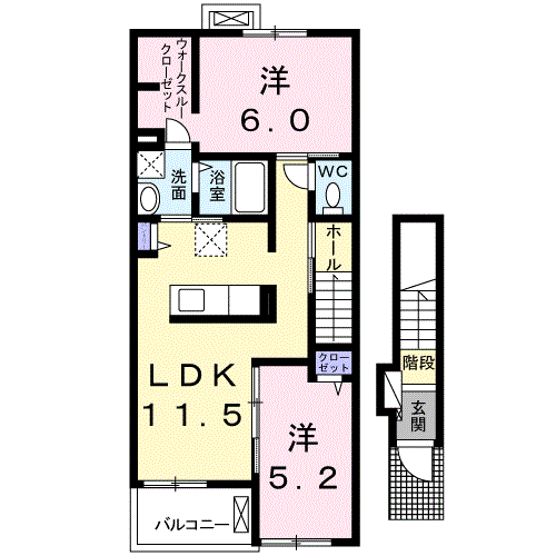 ルミナスハイムⅢ(2LDK/2階)の間取り写真